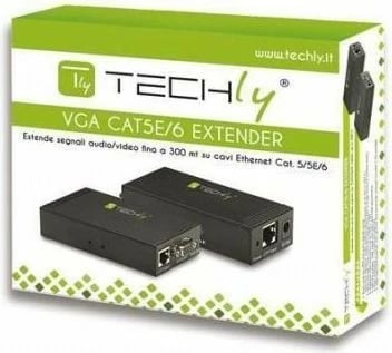 Adapter VGA Extender Techly 301122 me audio, përmes kabllos Cat5e/6, i zi Adapter VGA Extender Techly 301122 me audio, përmes kabllos Cat5e/6, i zi