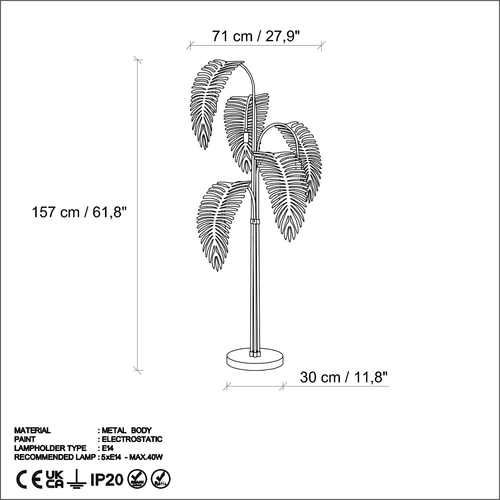 Llambë dyshemeje Opviq, Palm 13925, ngjyrë ari