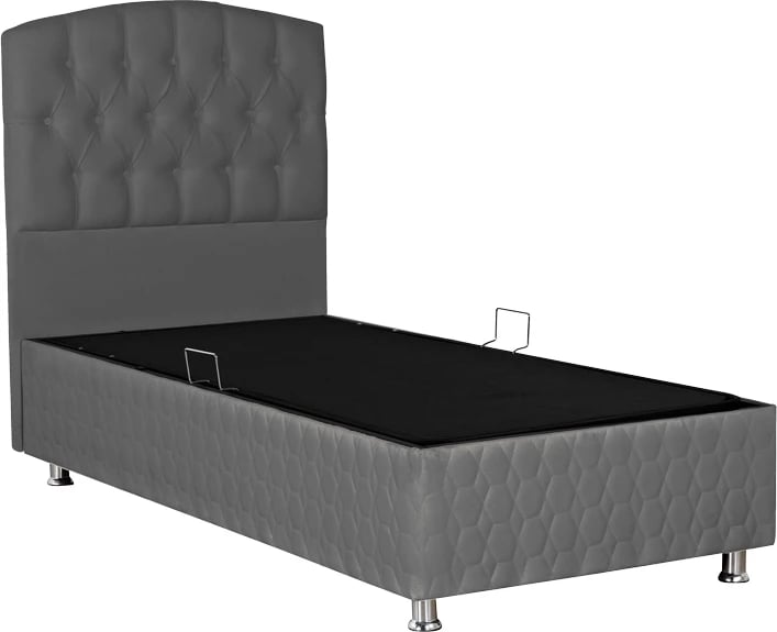 Krevat Lanse me depo, kadife, ngjyrë gri e errët, 120x200cm