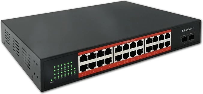 Switch Qoltec 52365, 24x RJ45 Gigabit PoE, 2x SFP, 1000 Mbps, pa menaxhim