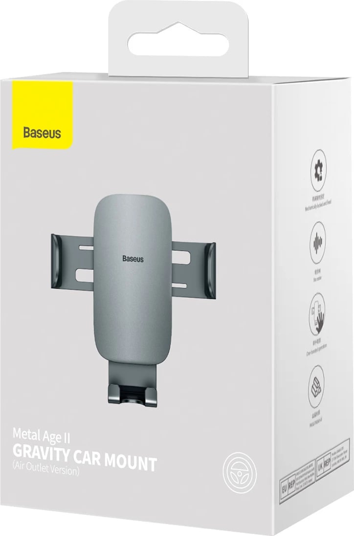 Mbajtës telefoni për veturë Baseus Metal Age II SUJS000013, gravitacional, metal, gri e errët