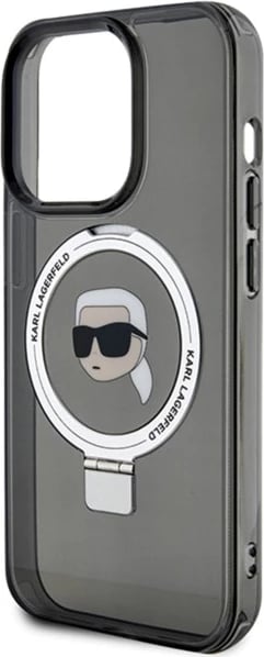 Mbështjellës Karl Lagerfeld KLHMP15LHMRSKHK për iPhone 15 Pro 6.1", hardcase, me unazë MagSafe, zi