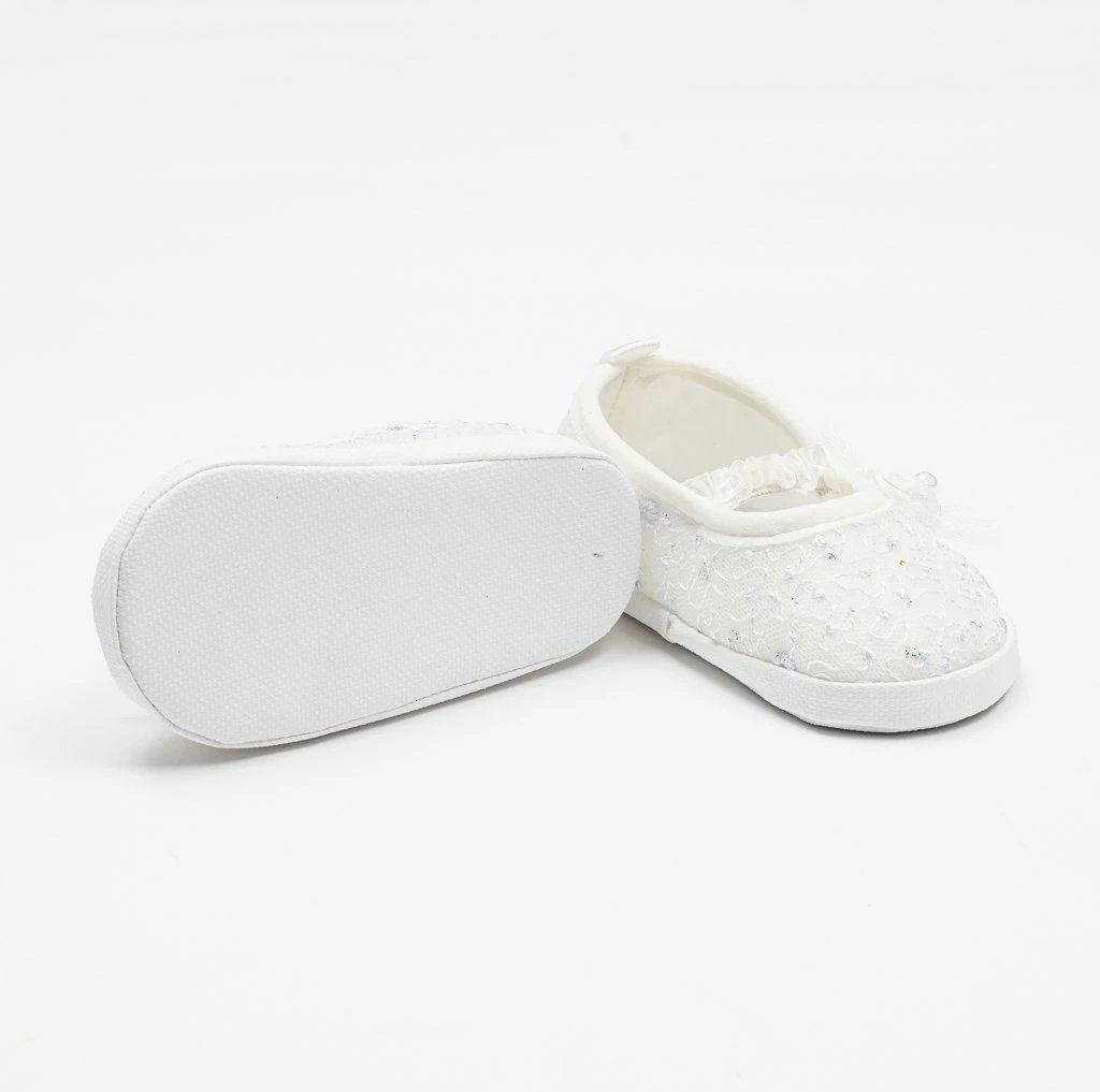 Papuçe bebe balerina me dantellë New Baby, 12-18 m, shollë e hollë PVC pa BPA, bezhë