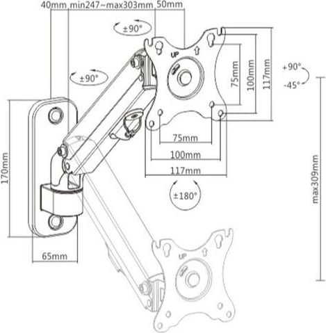 Krah muri për monitor Gembird MA-WA1-01, deri 27", i zi
