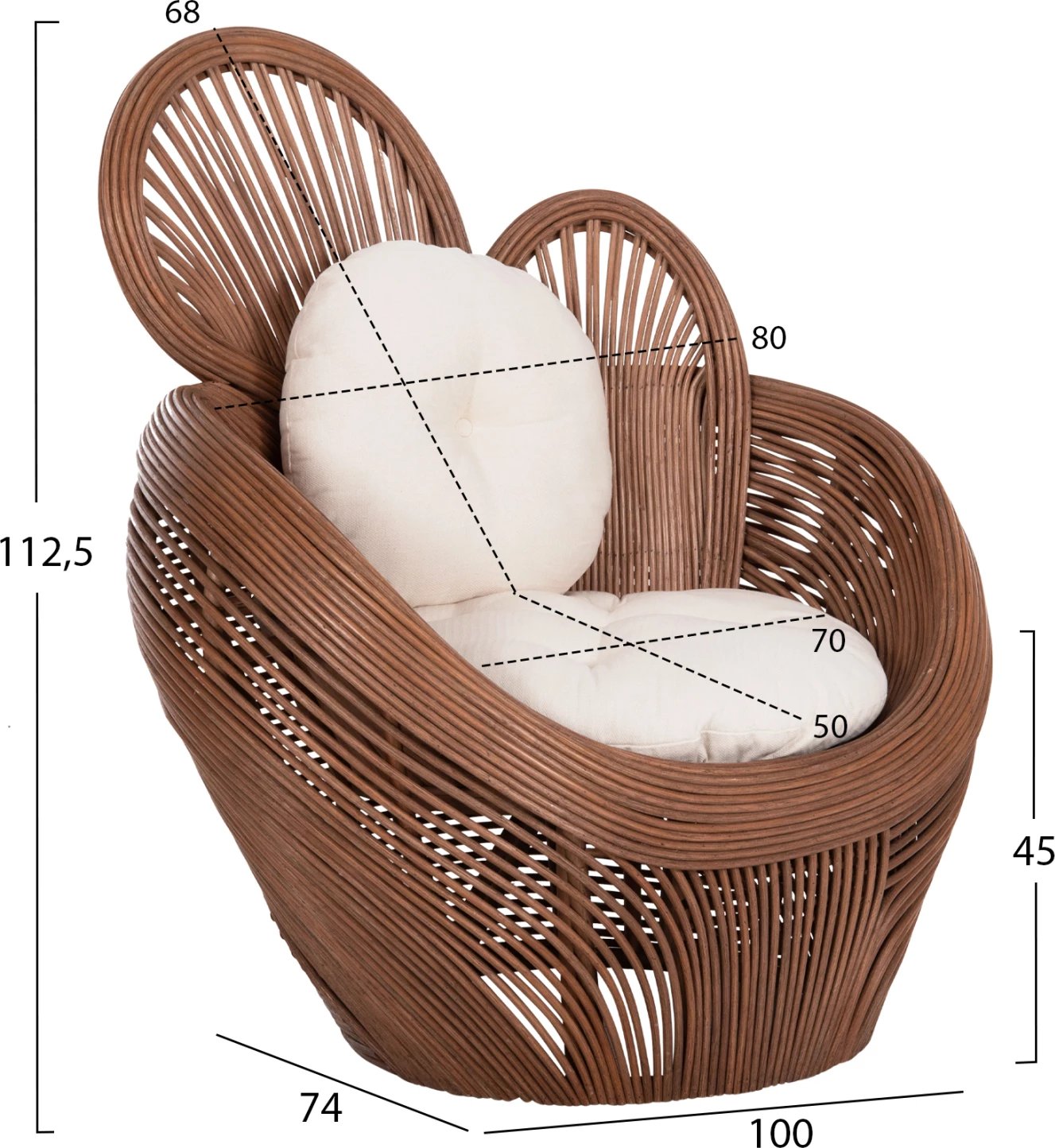 Karrige CIRCE FH9883, ratan kafe, jastëk ecru, 100x74x112.5H cm