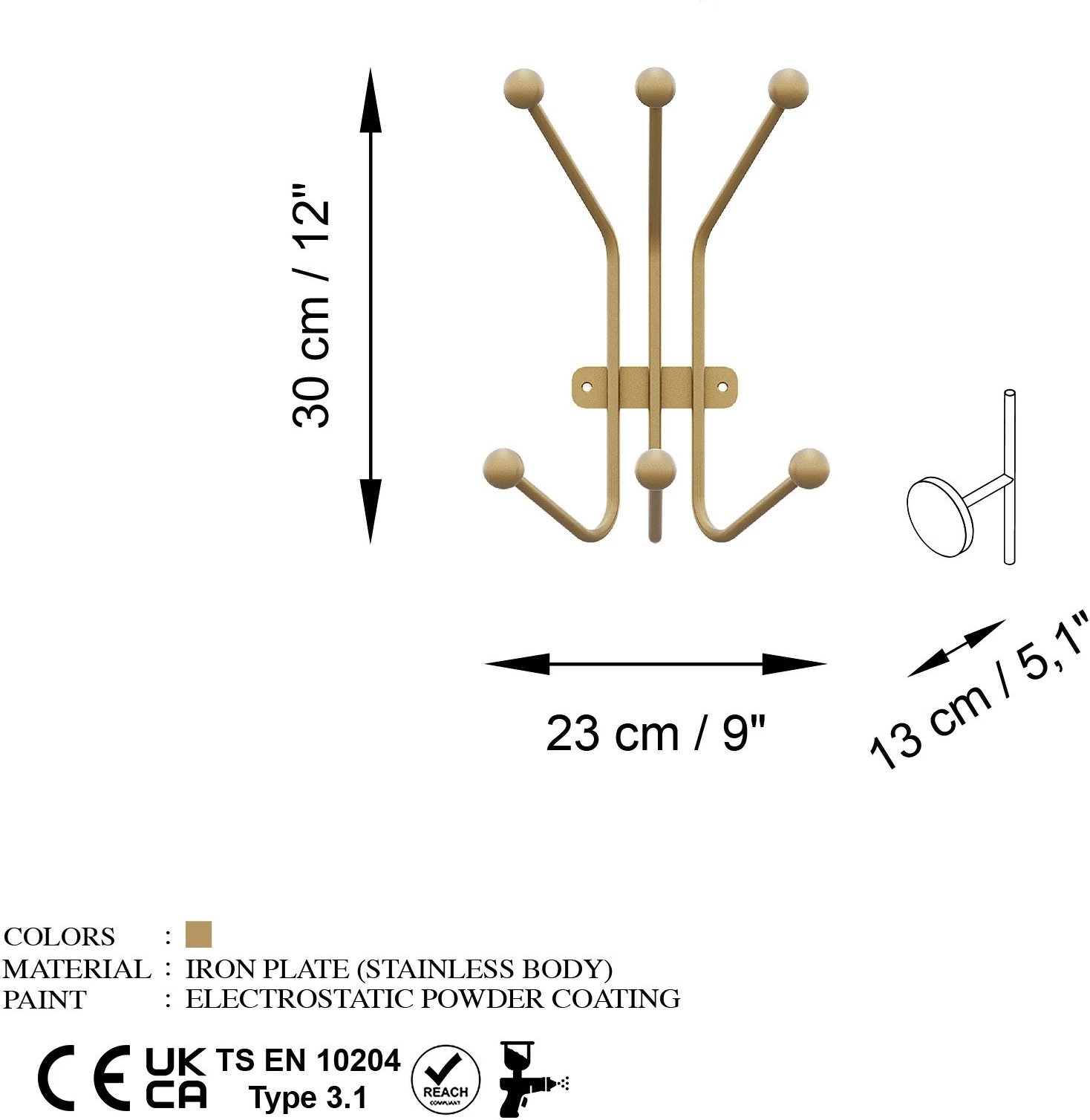 Varëse muri metalike, ngjyrë ari, Wallity Ant-A
