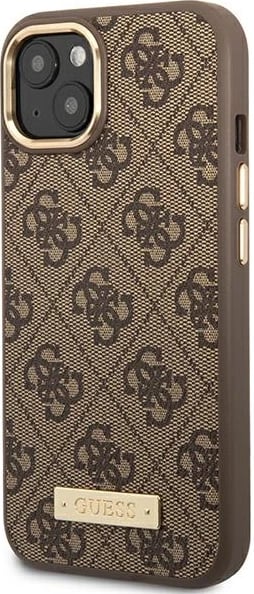 Mbështjellës Guess GUHMP14MU4GPRW për iPhone 14 Plus 6.7", 4G Logo Plate MagSafe, Kafe