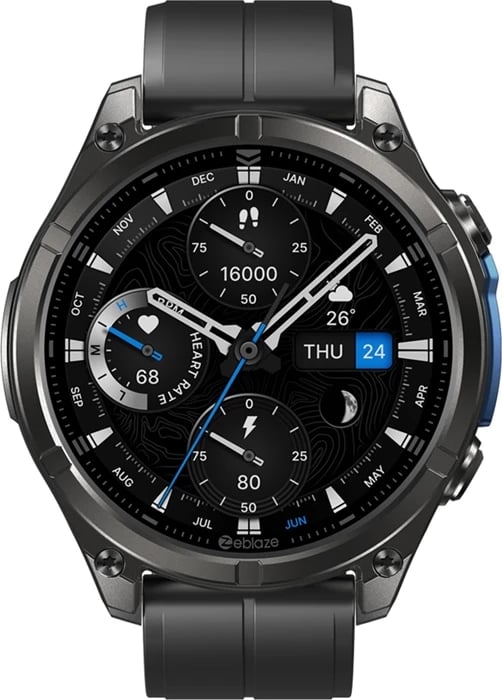 Smartwatch, Zeblaze, Vibe 8 Abyss, 1.43\" AMOLED Always-on, thirrje me Bluetooth, MIL-STD 810H, IP69K/5 ATM, 500 mAh, e zezë