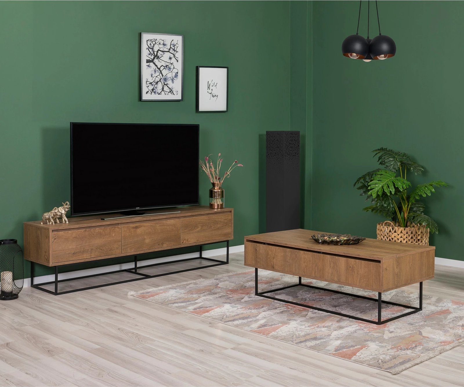 Set mobiljesh për dhomë dite, ngjyrë arre dhe e zezë, Skye Decor, Laxus Takım 23