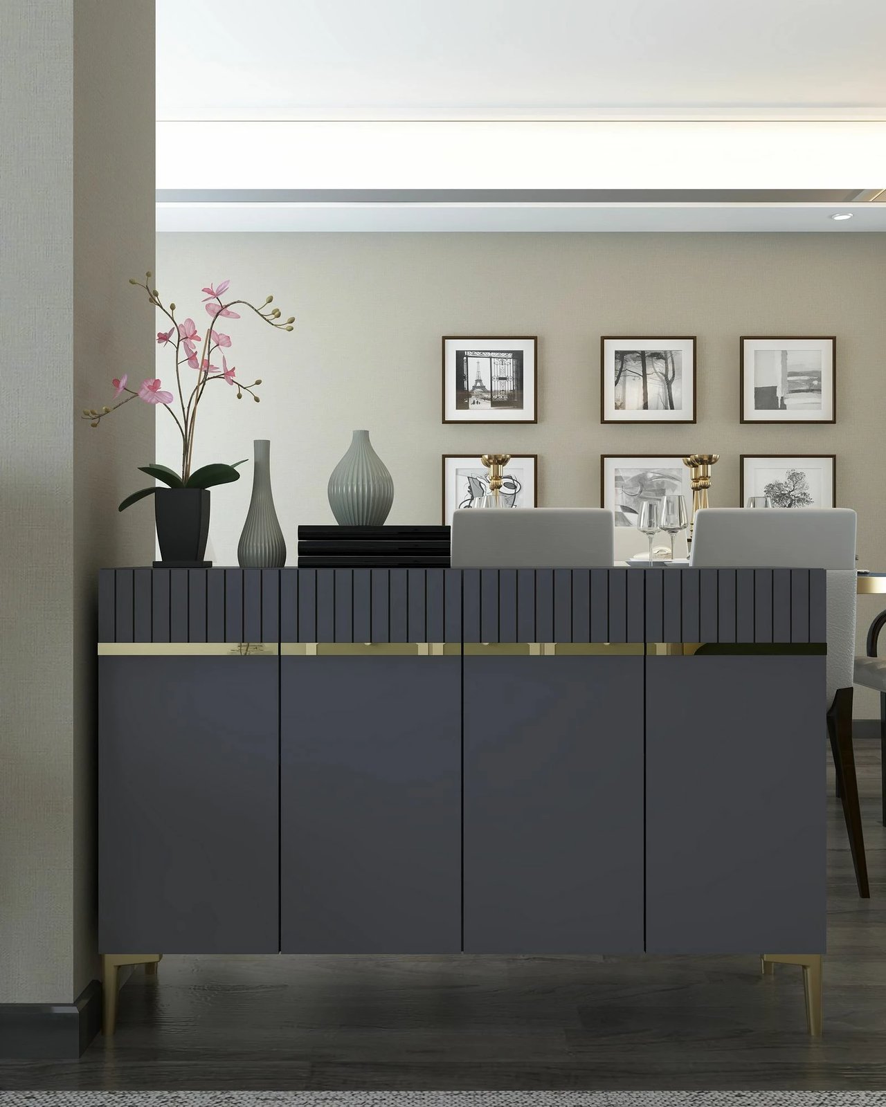 Konsolë Skye Decor, ngjyrë antracit dhe ari, Swiss