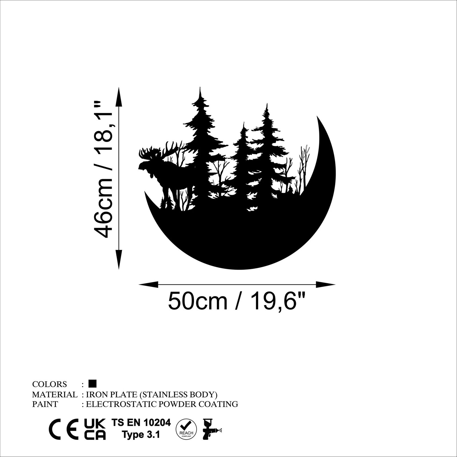 Aksesor dekorativ metalik për mur, Wallity, Wild Nature 2, i zi, 50x46cm