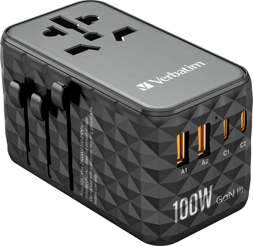 Mbështjellës Verbatim GAN III UTA-06, 2 X USB-C PD 100W & QC 4+/2 X USB-A
