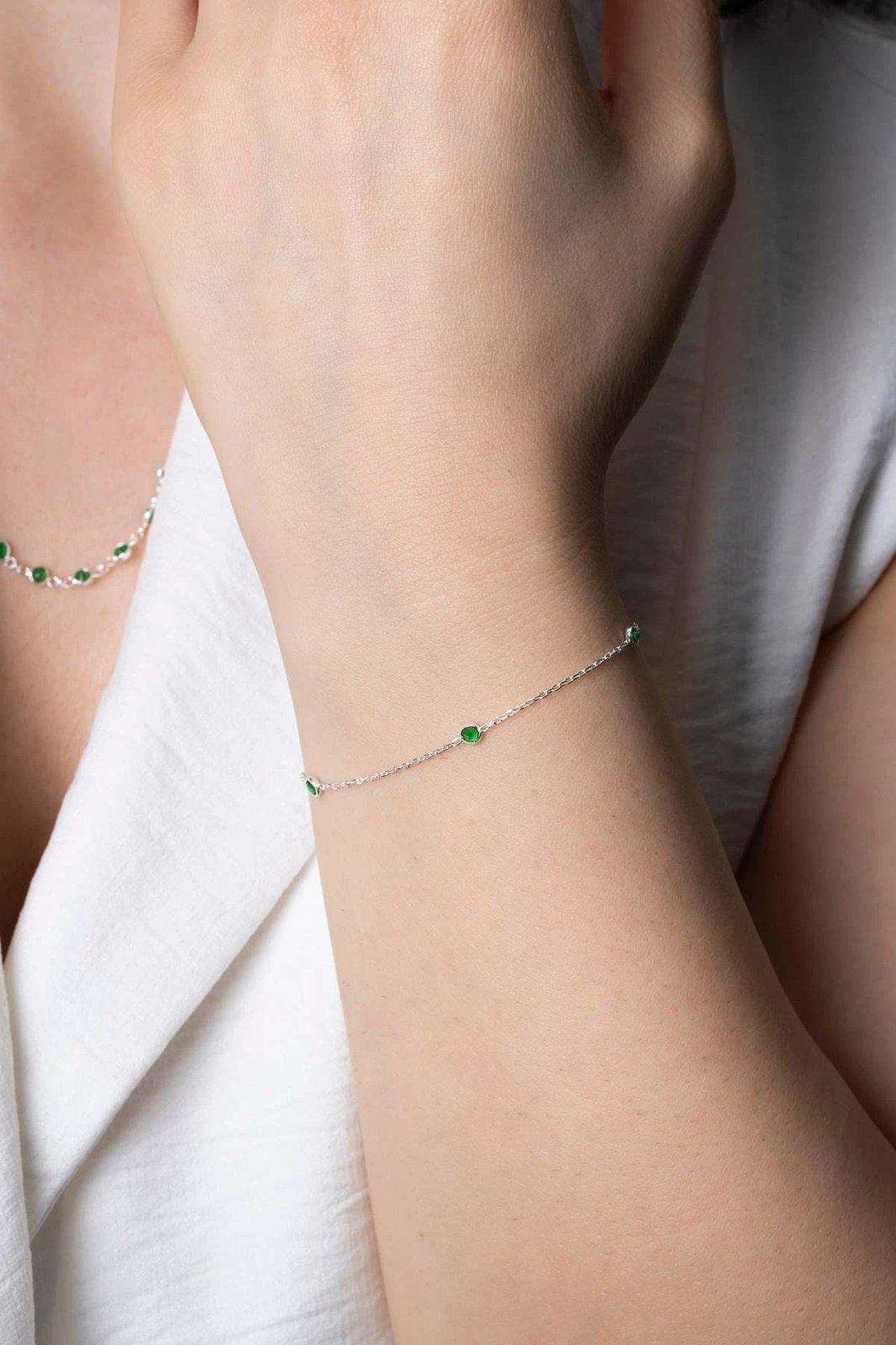 Set varëse e vathë argjendi, ngjyrë e gjelbër, Jumeon, TFNY65230