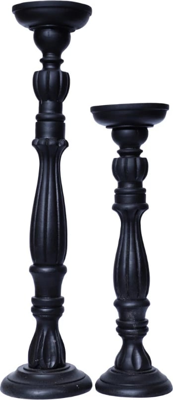 Mbajtëse qirinjsh KENDAL, dru mango, e zezë, 13x13x45cm