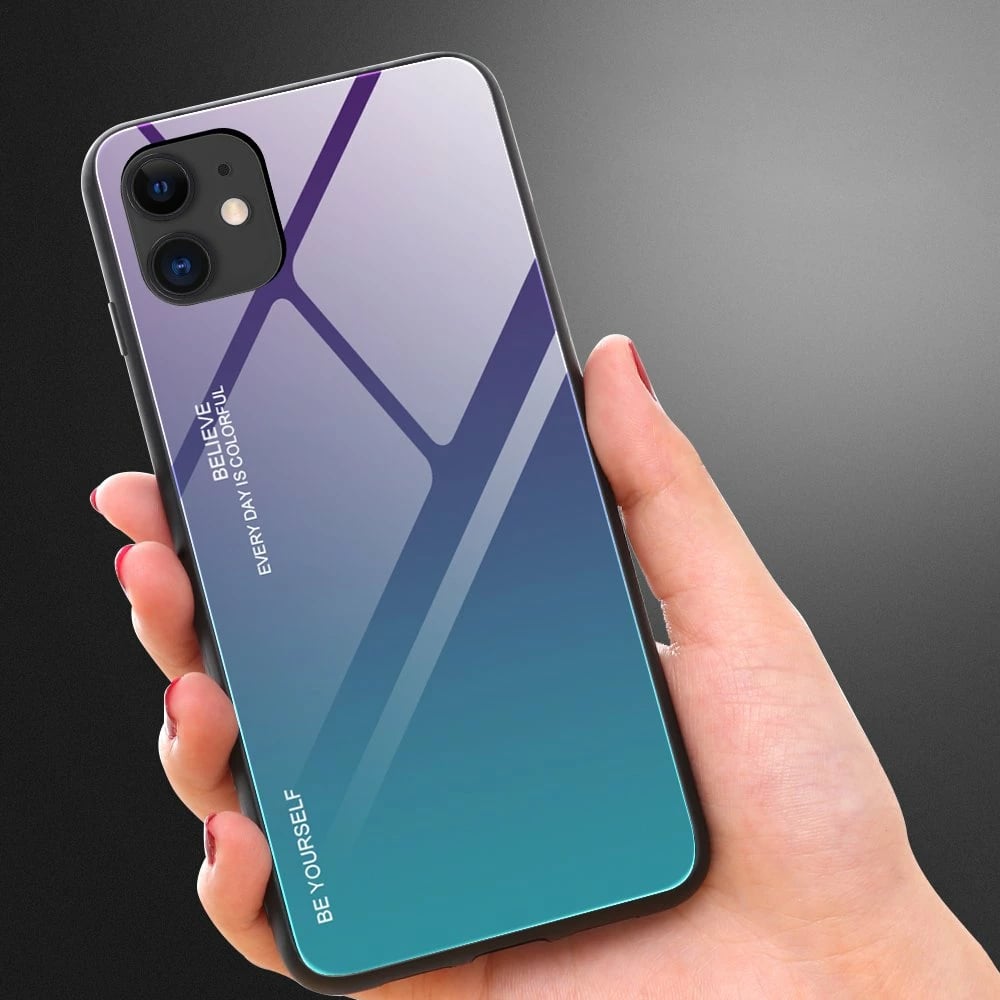 Mbështjellës Hurtel Gradient Glass për iPhone 12 mini, xham i temperuar, silikon, zi-kuqe
