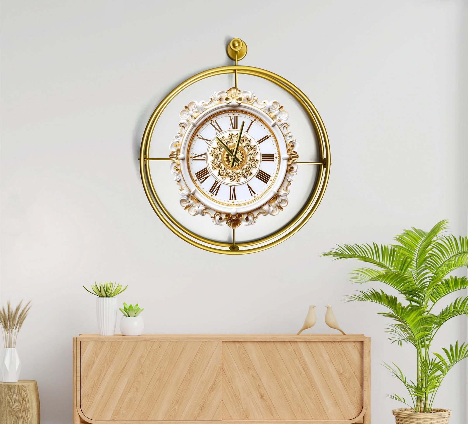 Orë muri dekorative prej metali, ngjyrë ari, Wallity, Mclock-00120