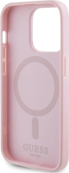 Mbështjellës Guess GUHMP13LPSAHMCP për iPhone 13 Pro / 13, Saffiano MagSafe, rozë
