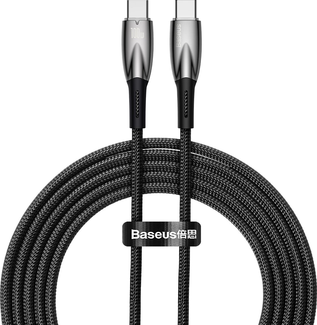 Kabllo karikimi e shpejtë Baseus Glimmer Series USB-C, 2m, 100W, 480Mbps, e zezë