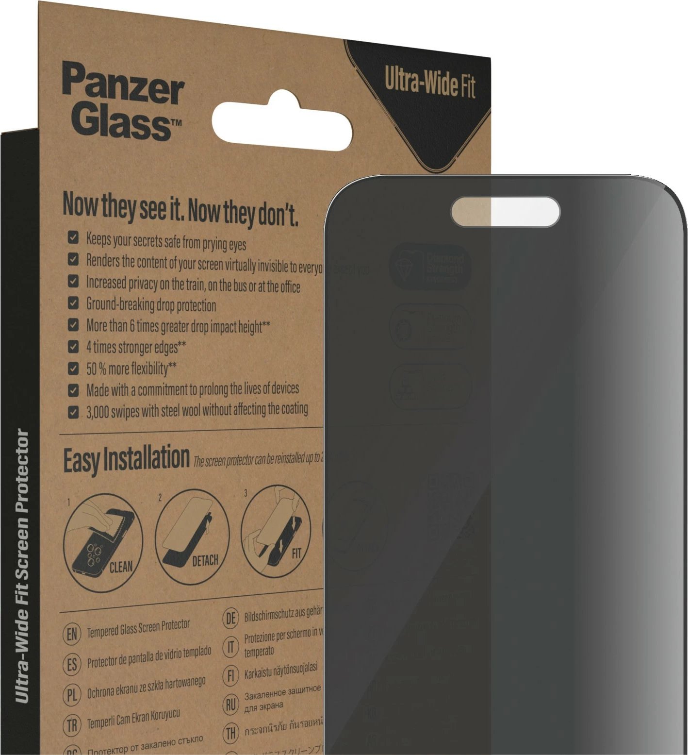 Mbështjellës ekrani PanzerGlass për iPhone 14 Pro, Privacy, antibakterial