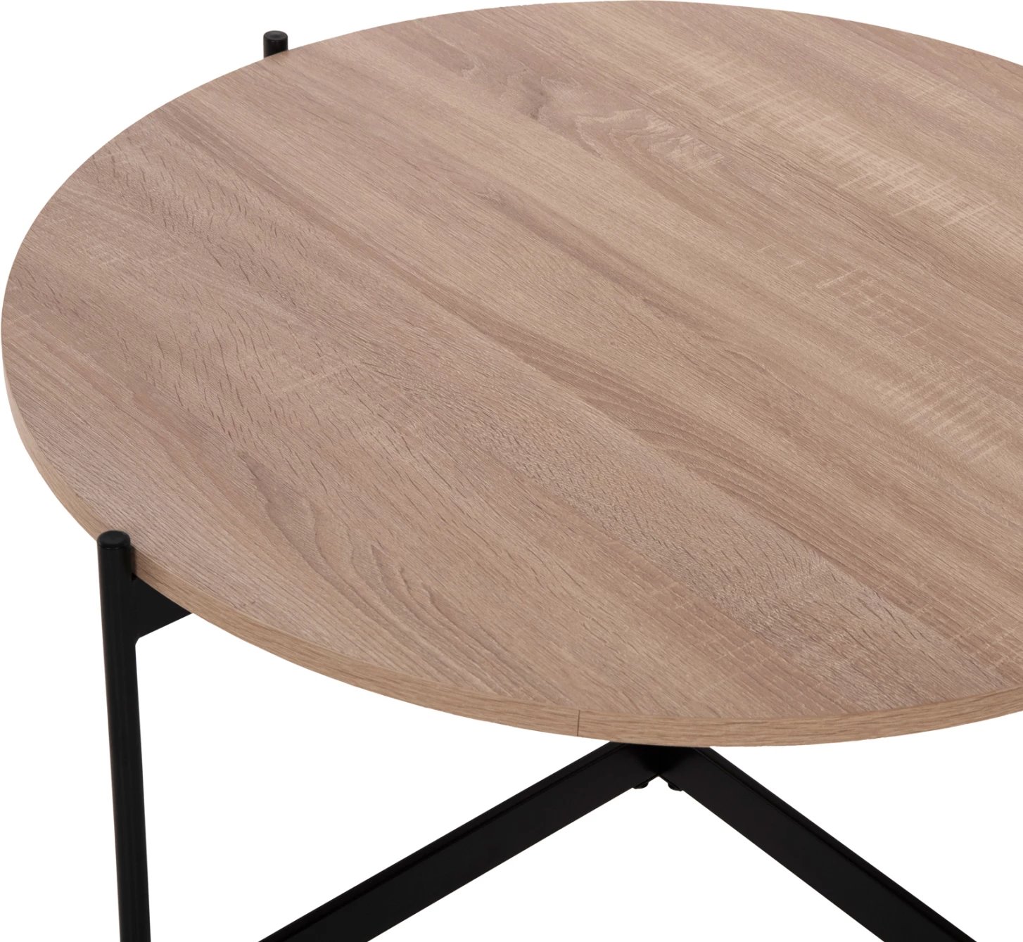 Tavolinë kafeje FH9588.03, sipërfaqe MDF, ngjyrë sonoma, bazë metalike e zezë, Φ80x45H cm