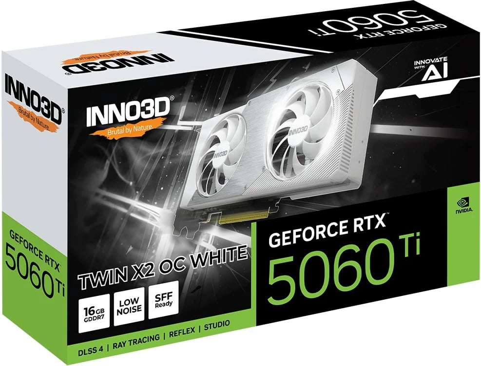 Kartelë grafike INNO3D GeForce RTX 5060 Ti TWIN X2 OC, 16 GB GDDR7, e bardhë