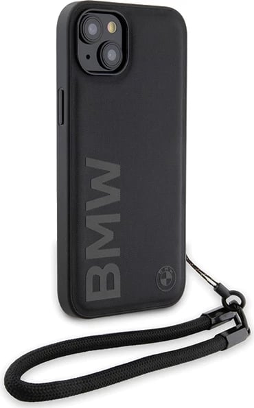 Mbështjellës BMW Signature Leather Wordmark Cord për iPhone 15/14/13, Lëkurë, E zezë