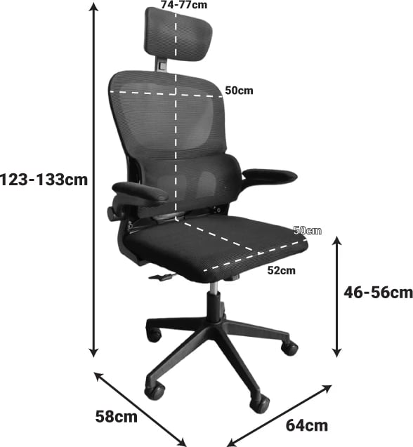 Karrige zyre Recko, material rrjetë, ngjyrë e zezë, 56x62x116-125cm