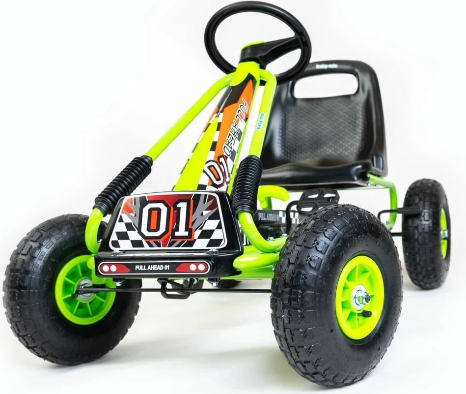 Go-kart me pedale, Baby Mix Razor, rrota të fryra 25 cm, frenë dore, drejtim përpara/mbrapsht, moshat 3-8 vjeç, ngarkesa 30 kg, jeshile