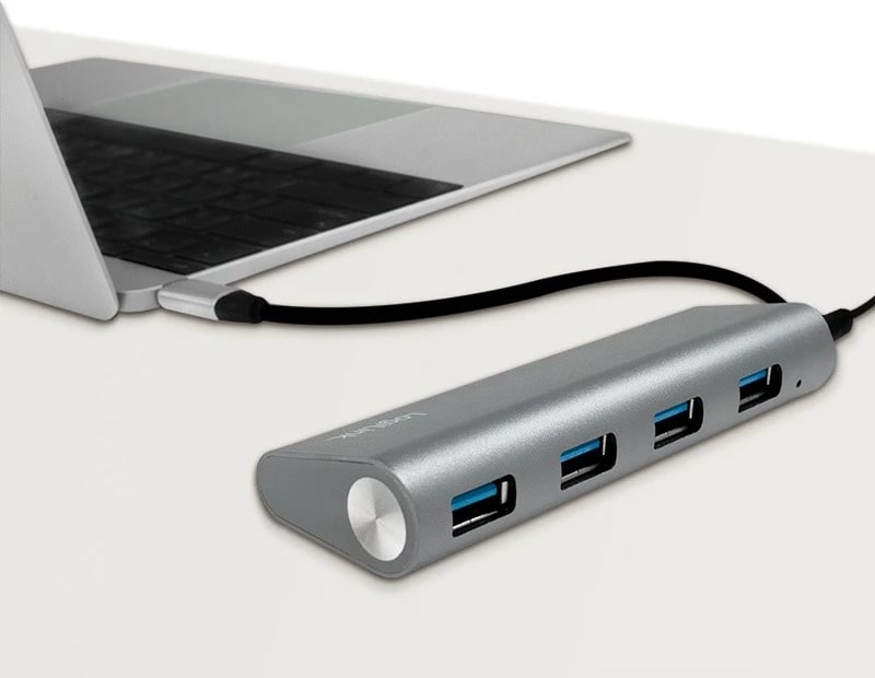Hub USB 4x, LogiLink UA0309, USB 3.1, USB-C, alumini, Gri