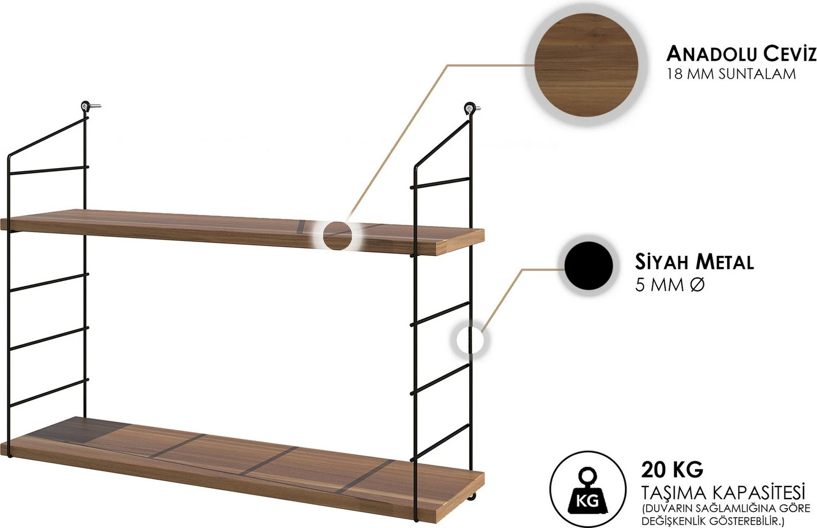 Raft muri Hanah Home Armoni 2'li, ngjyrë arre