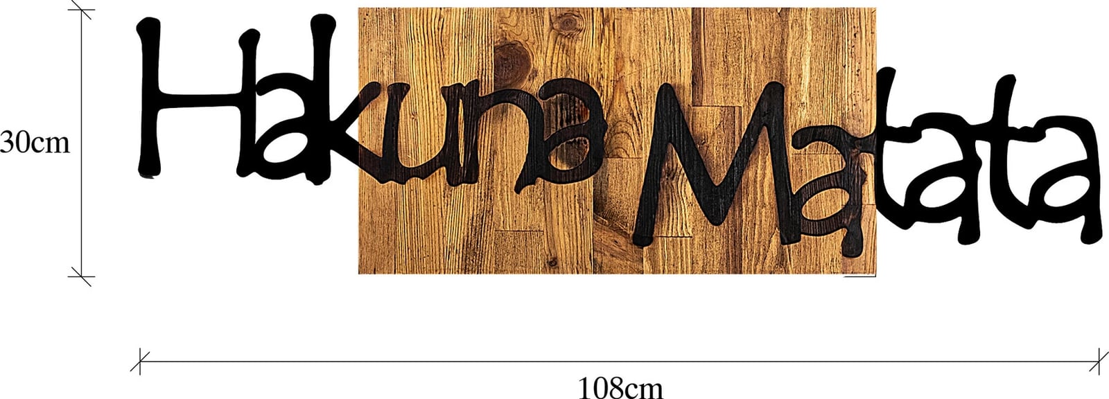 Aksesor dekorativ prej druri për mur, Wallity Hakuna Matata 4, ngjyrë e zezë dhe arre e çelët, 108x3x30cm
