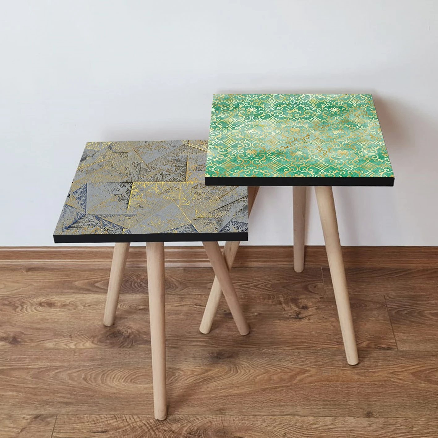 Tavolina të vendosshme (2 copë), Skye Decor, 2Shp500, gri, jeshile, ari