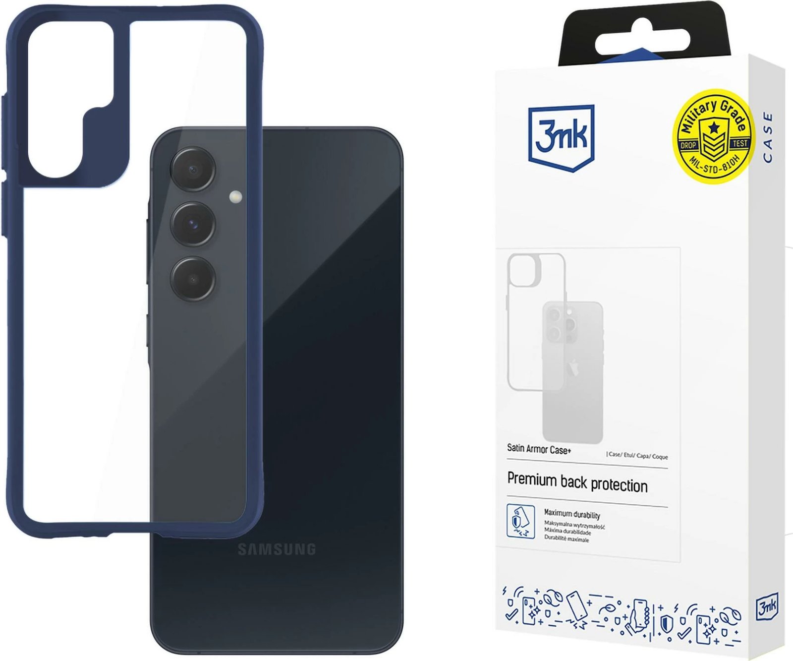 Mbështjellës 3mk Protection Satin Armor Case+ për Samsung Galaxy A55 5G, Transparent/Blue