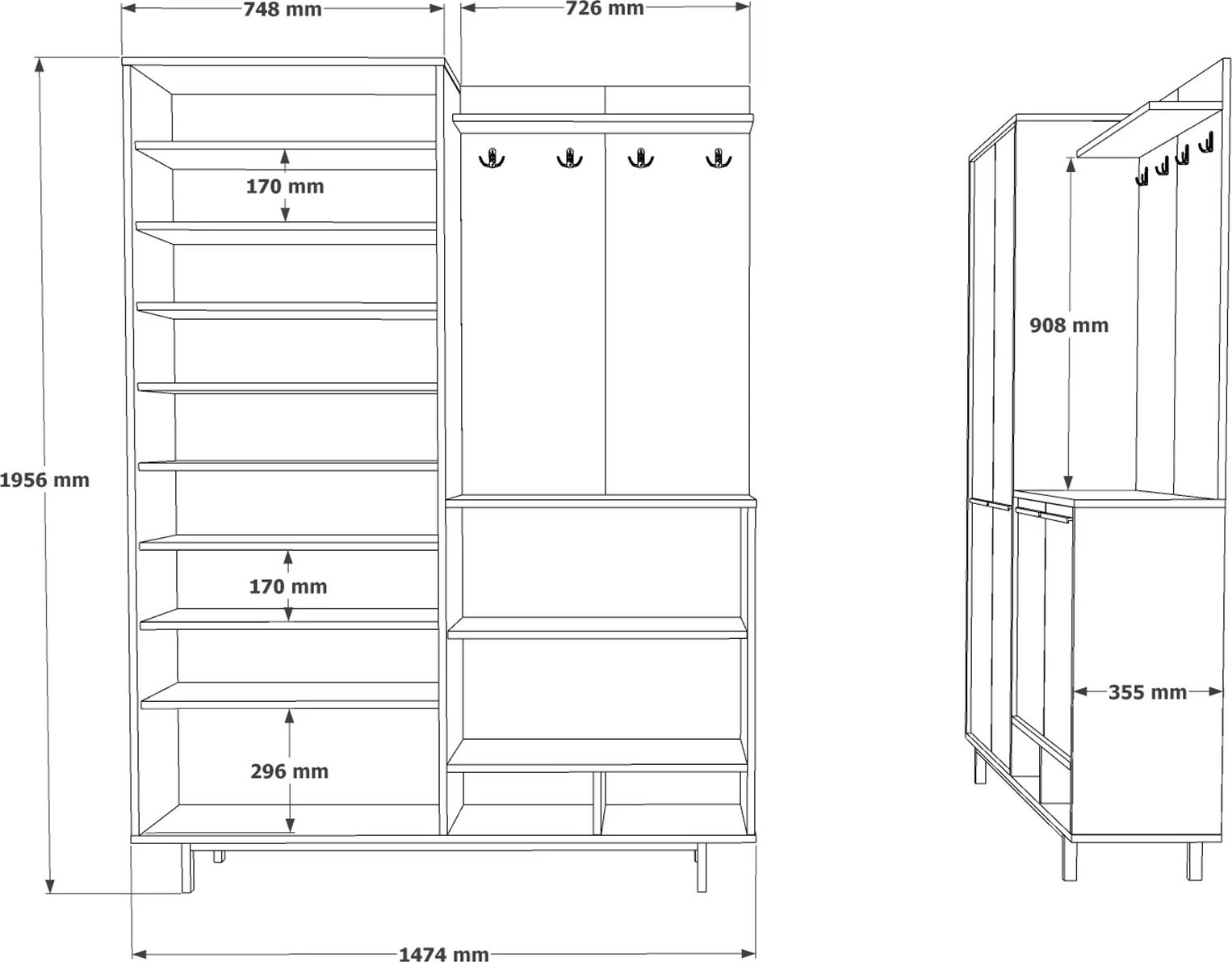 Stendë për korridor Hanah Home, OS1-SY, ngjyrë lis dhe e gjelbër