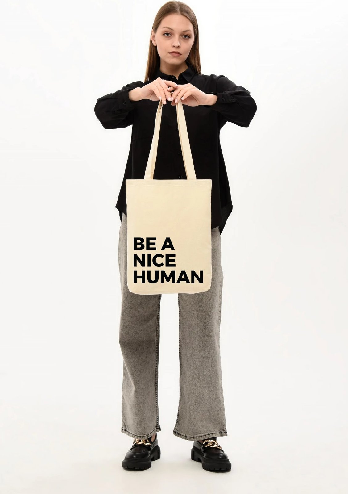 Qese tote Zoozie Bags, krem, 35x40x8cm