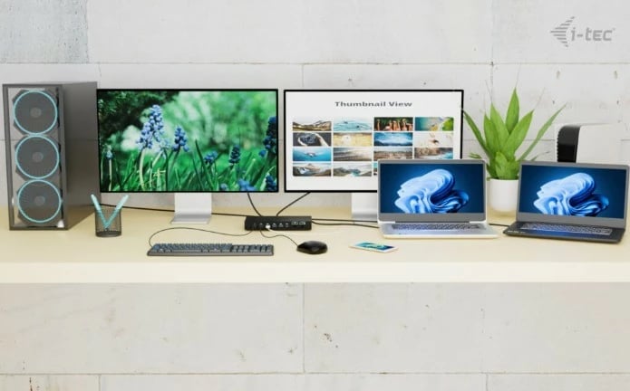 Stacion dokimi KVM USB-C PRO, i-tec, C31KVMDOCKPDPRO, 3 hoste, 2 dalje video, Power Delivery deri 92W, e zezë