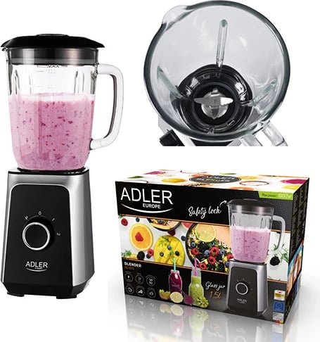 Blender Adler AD 4076, kavanoz xhami 1.5L, 500W (MAX 1000W), 2 shpejtësi, funksion akulli/pulse, i zi/argjendtë Blender Adler AD 4076, kavanoz xhami 1.5L, 500W (MAX 1000W), 2 shpejtësi, funksion akulli/pulse, i zi/argjendtë