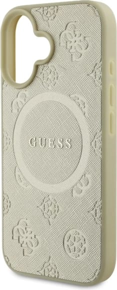 Mbështjellës Guess Saffiano Peony Classic Logo MagSafe për iPhone 16, ari