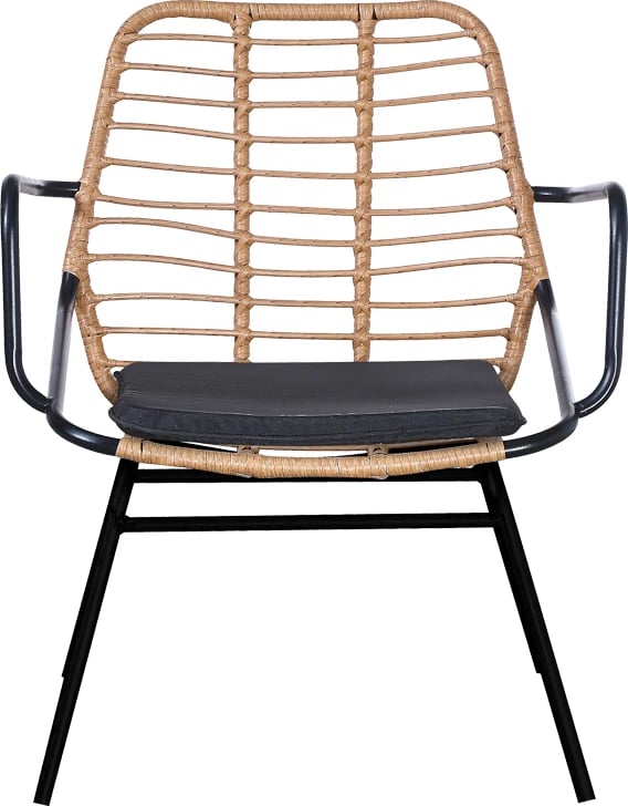 Tavolinë me karrige Naoki A set prej 5 copash ratan natyral-metal i zi-xham 160x90x78cm