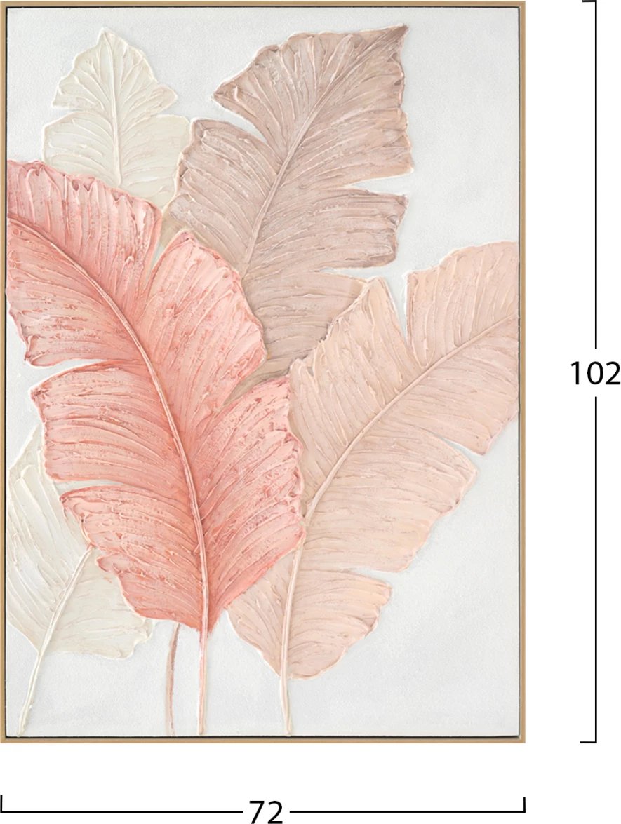 Pikturë muri FH4556 me kornizë PS ngjyrë bezhë-kanavacë gjethe të gjera 72x4,5x102H cm