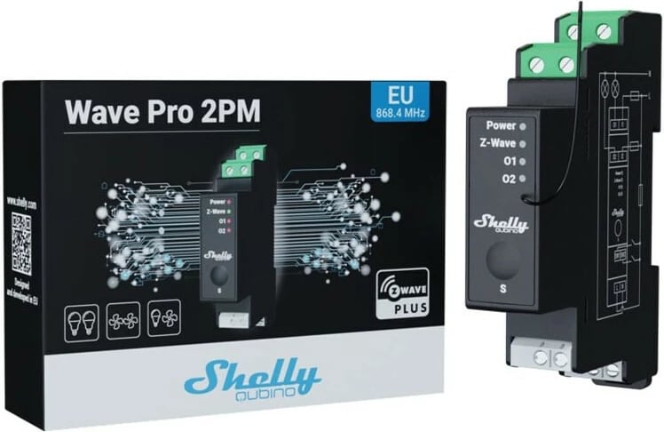 Smart rele Shelly Qubino Wave Pro 2PM, 2 kanale, Plastikë, E zezë Smart rele Shelly Qubino Wave Pro 2PM, 2 kanale, Plastikë, E zezë