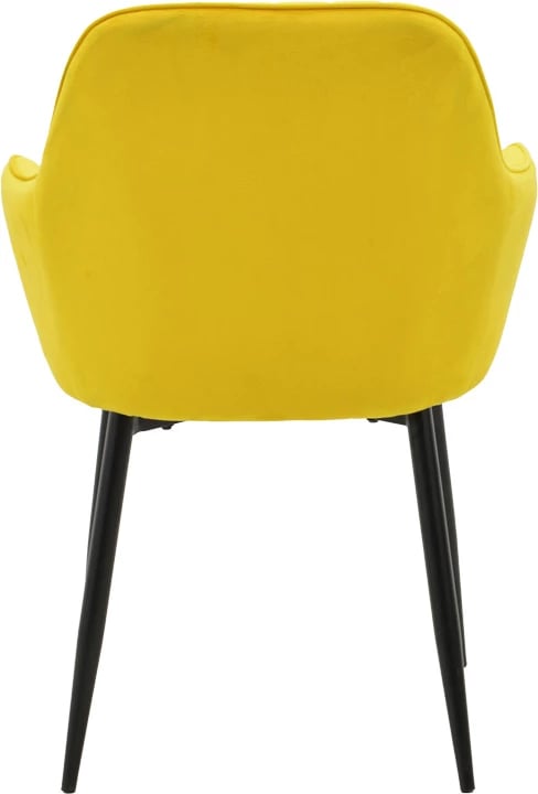 Karrige krahu Noor, kadife e verdhë, këmbë metalike të zeza, set prej 2 copë, 58x58x86cm