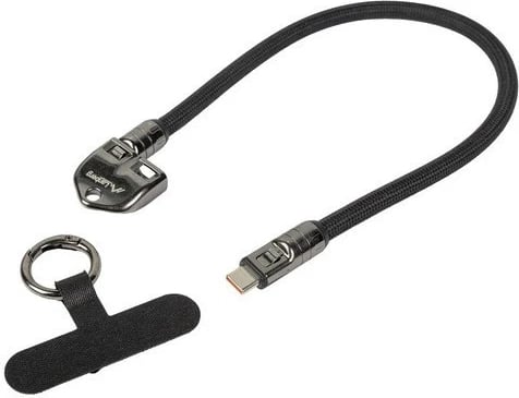 Kabllo USB-C në USB-C, Lanberg, CA-CMCM-10LN-0003-BK, 0.3 m, PD 240W, USB 2.0, set me brelok dhe varëse, e zezë