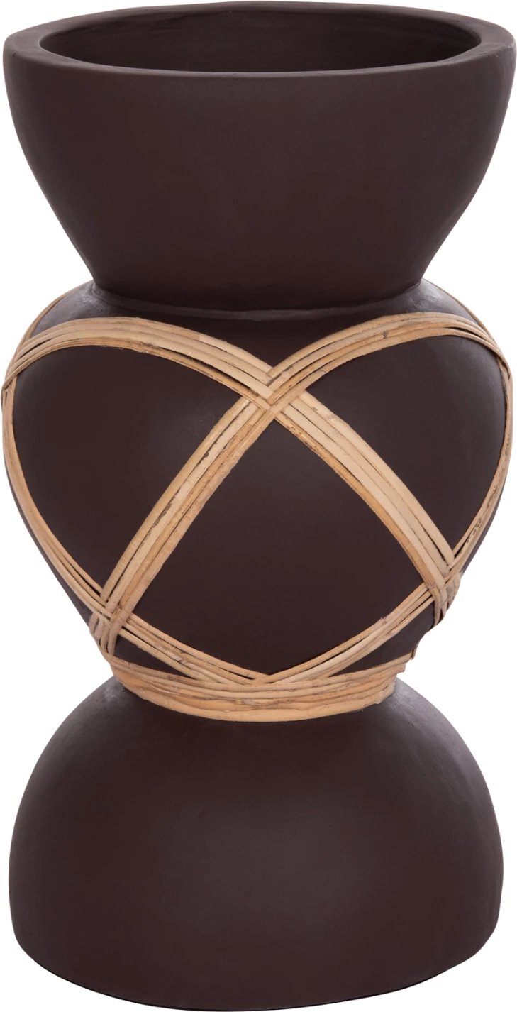 Vazo dekorative dyshemeje MAYNARD, çimento fiber, ngjyrë çokollate, ratan natyral, Φ27.5x50cm