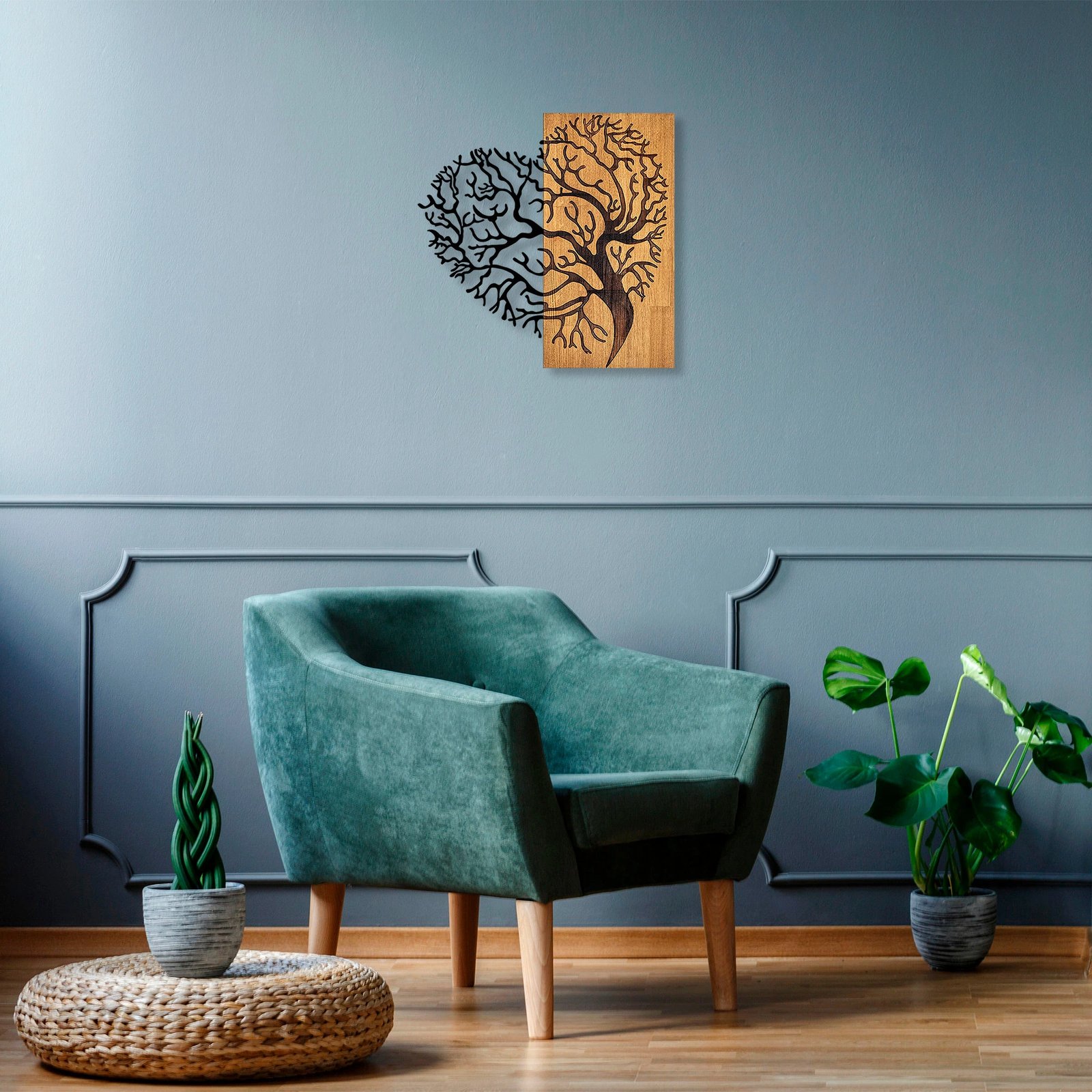 Aksesor dekorativ për mur, dru arre dhe metal, Wallity, MA-289