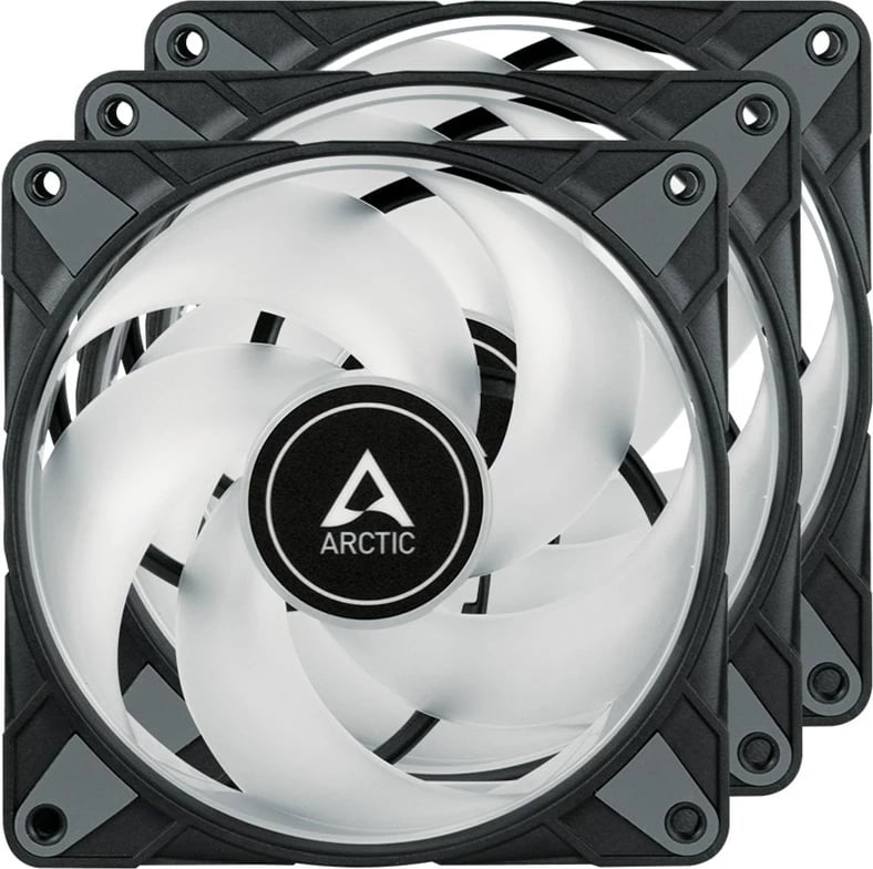 Ventilatorë Arctic Cooling P12 PWM PST A-RGB 120 mm, Set me 3, Ngjyrë e zezë