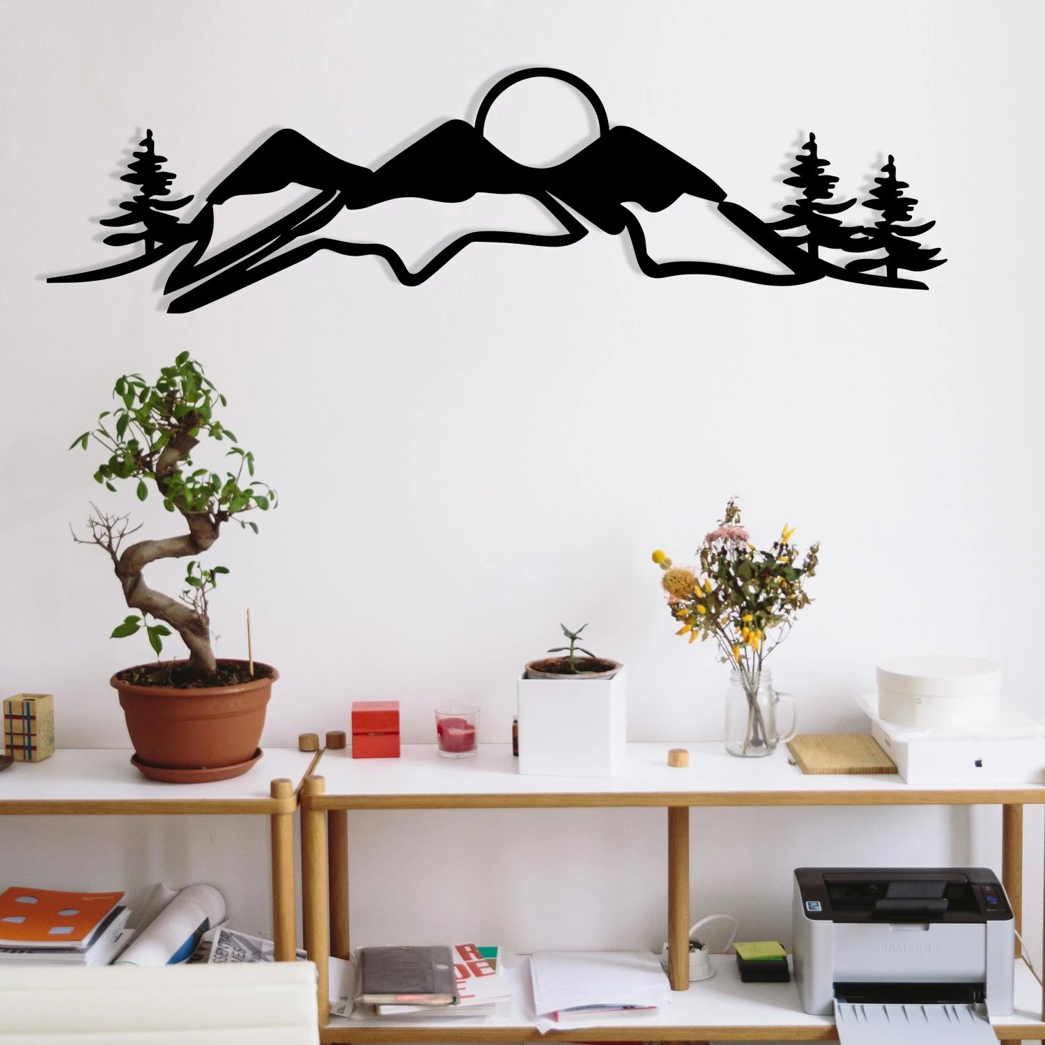 Aksesor dekorativ metalik për mur, Wallity, Snowtain, ngjyrë e zezë, 106x29cm