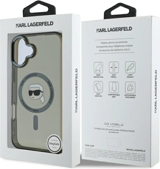 Mbështjellës Karl Lagerfeld IML Metal Karl Head MagSafe për iPhone 16, Zi