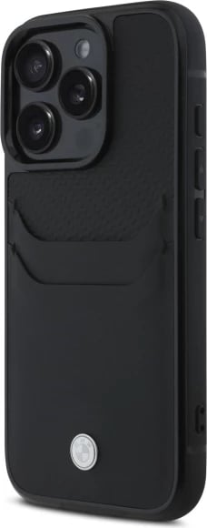 Mbështjellës BMW Sign prej lëkure për iPhone 16 Pro Max, i zi
