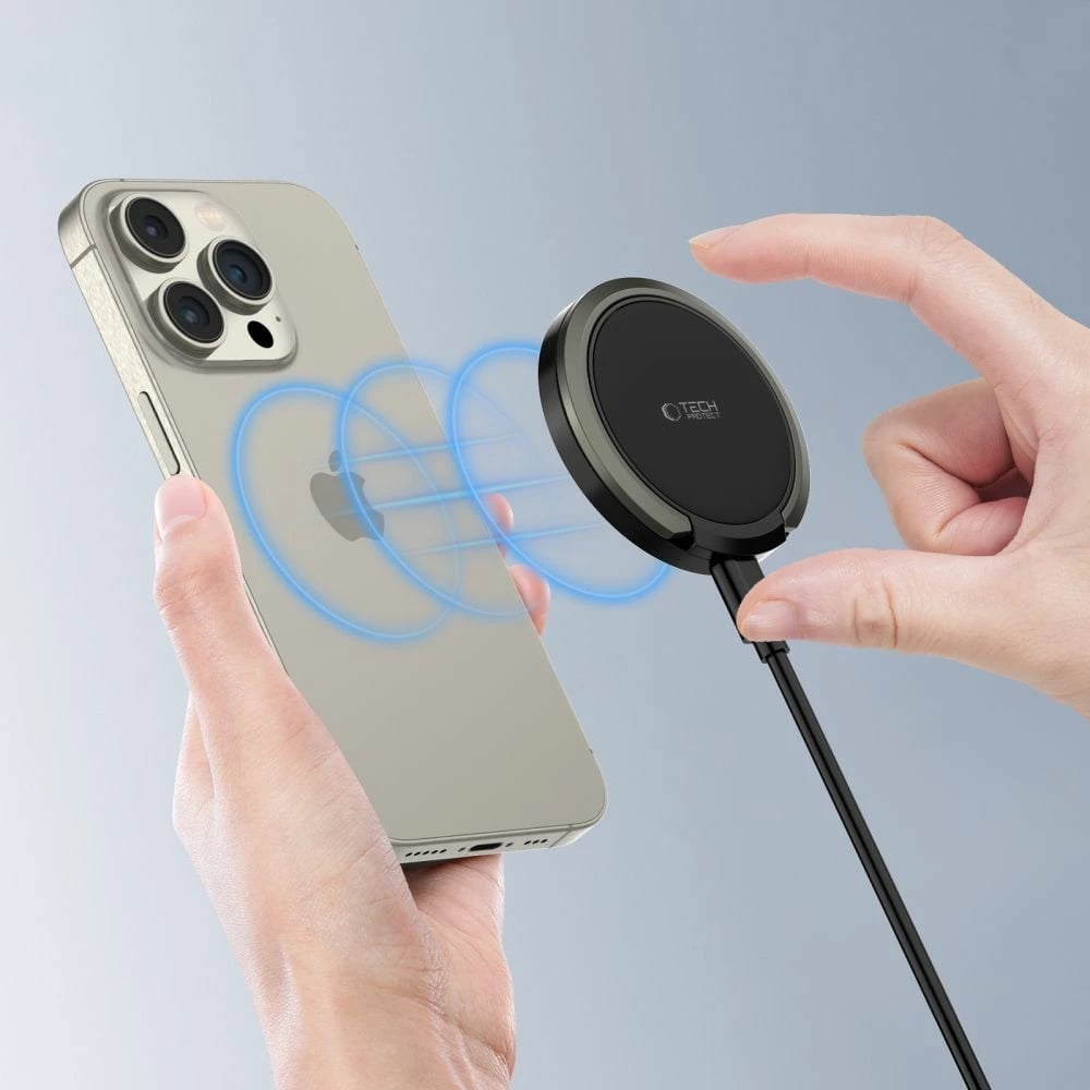 Karikues wireless Tech-Protect QI15W-A33 me MagSafe dhe stand, 15W, me kabllo USB-A/USB-C, zi